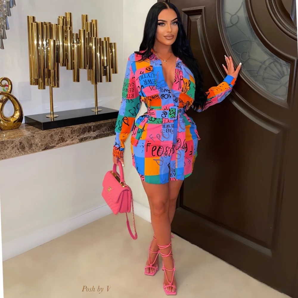 Medium MultiColored Shirt Dress with Belt